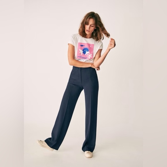 New! Sezane High Waisted Wide Leg Navy Martin Trousers 💙 size 36/ US 4 - Picture 2 of 9